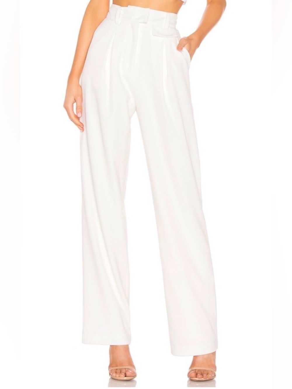 LPA Carlotta Pleated Wide Leg Trouser Pants Ivory White Size Small preppy comfy